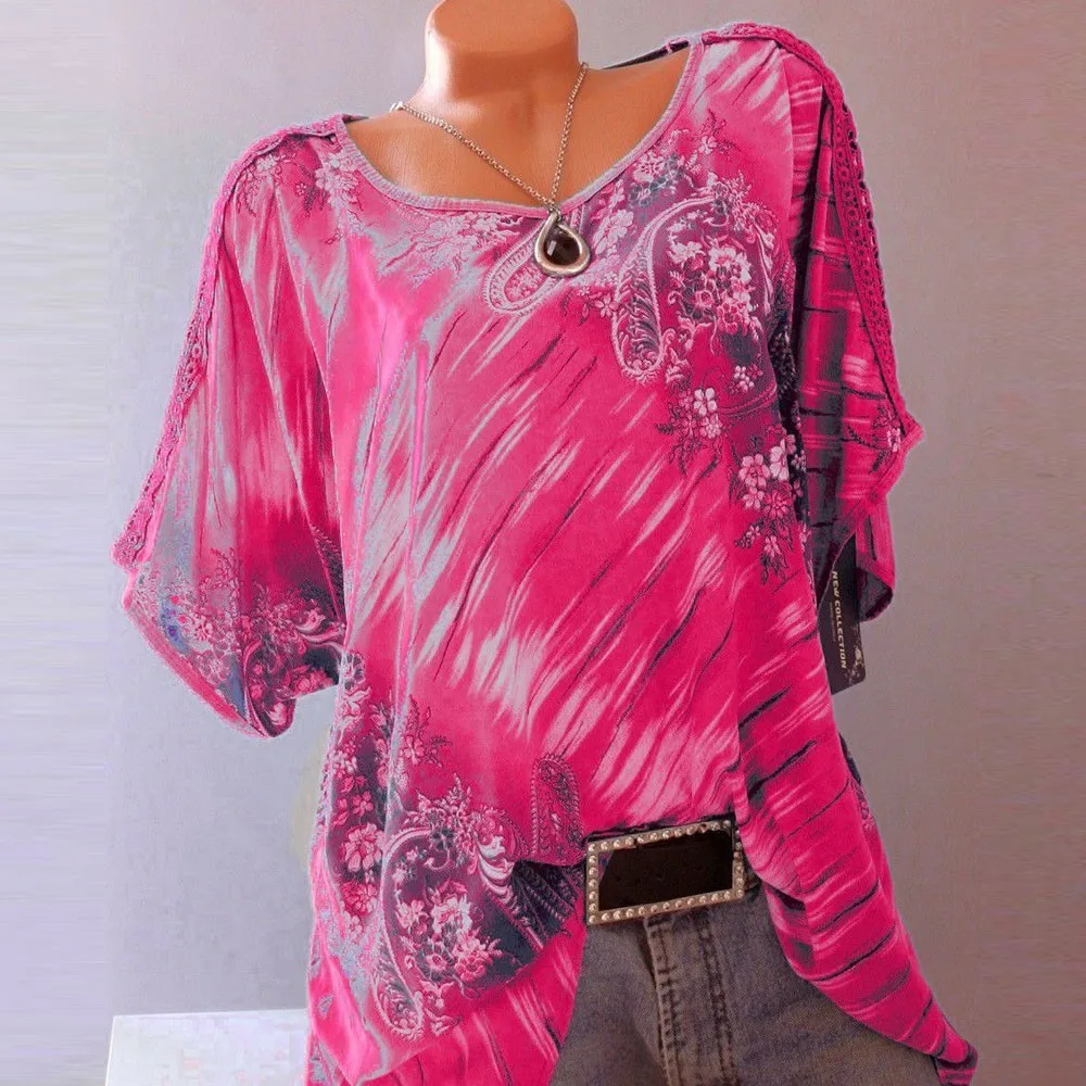 5XL размера плюс 2019 новые женские модные блузки с короткими рукавами шифоновое