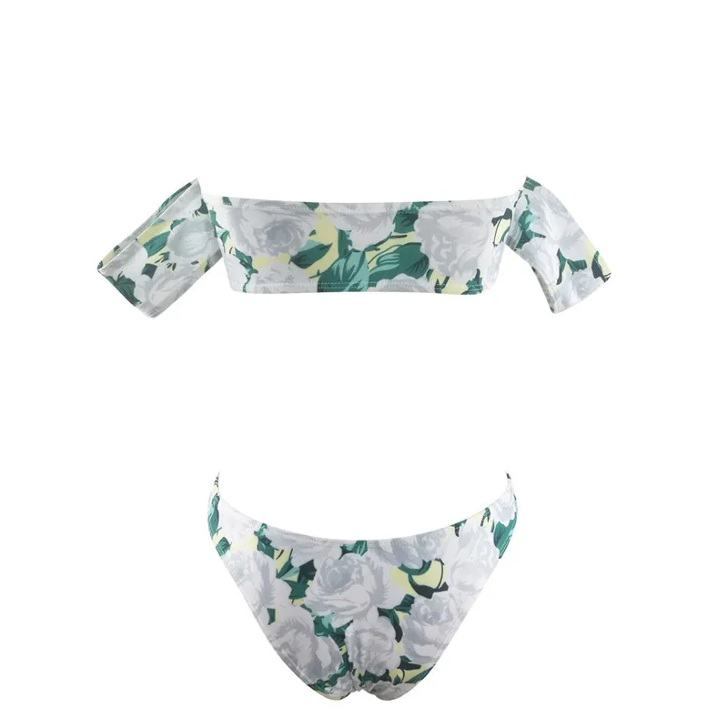 

Sexy Women Summer Off-shoulder Bikini Set New Brazilian Floral Printed Short Sleeve Swimwear Low Waist Beachwear Maillot De Bain