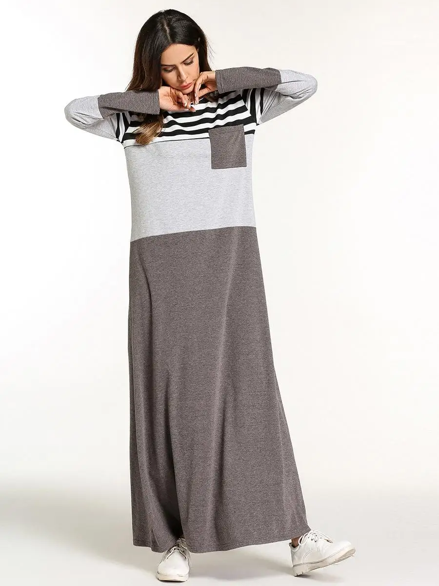 Мусульманское длинное Полосатое платье женское кимоно туника стиль Jubah Рамадан