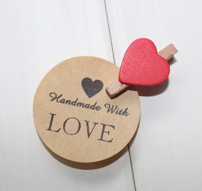 

Stock Hand made with love diy gift sticker baking seal stickers 1.5inch 38mm round kraft sealing stickers 300pcs lot