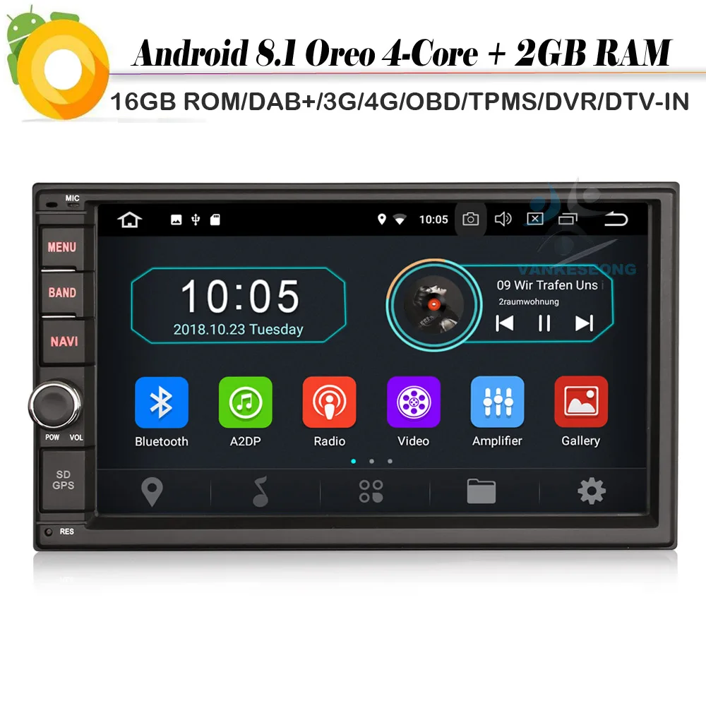 Android 8 1 Авторадио двойной din четырехъядерный автомобильный стерео Sat Nav DAB +