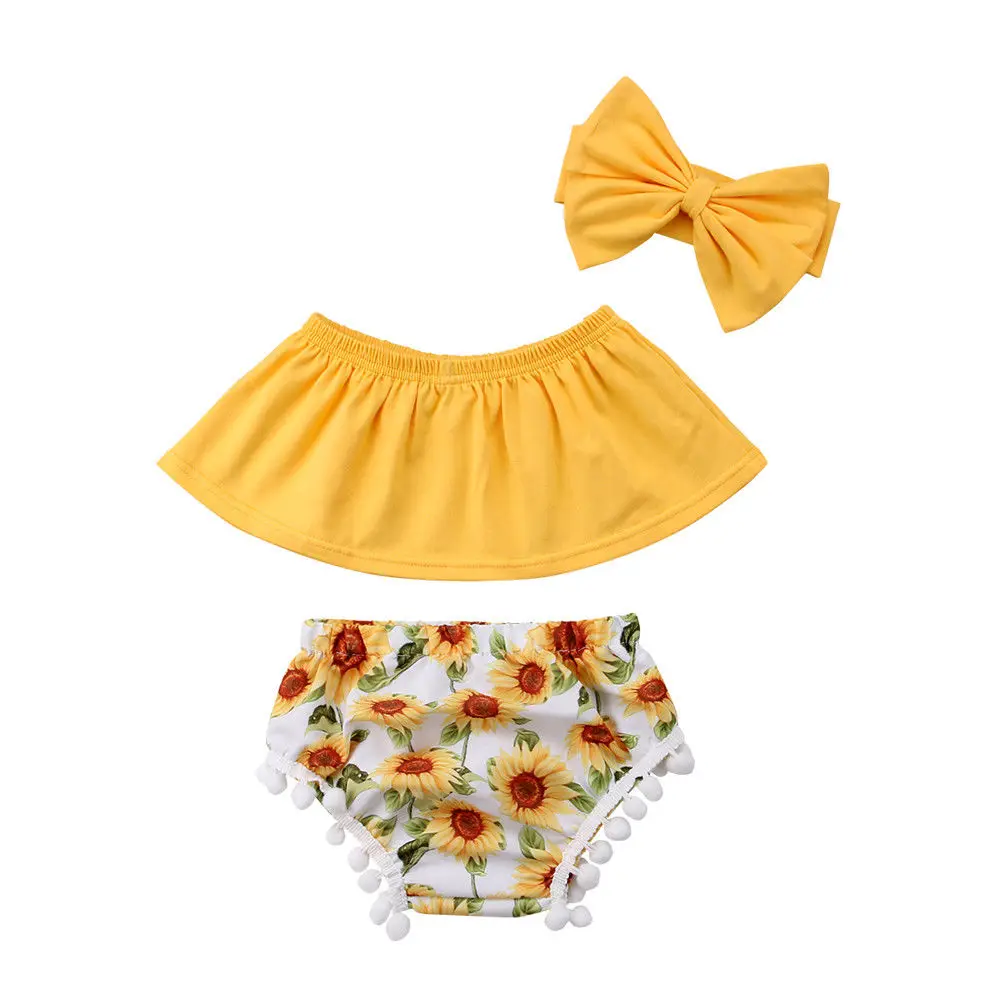 

2019 Newborn Infant Baby Girl Outfits Clothes Off Shoulder Tops Shorts Headband