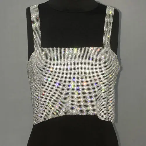 

Women Summer White Skin Black Ladies Strapless Crop Top Bandeau Sequined Camis