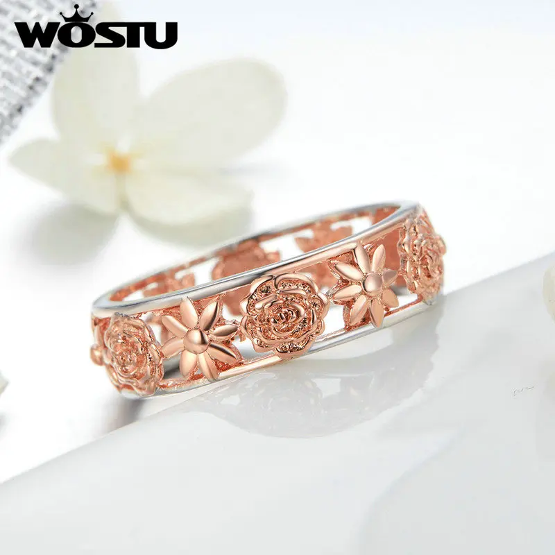 WOSTU 2019 Горячая Мода розовое золото цвет цветок кольца Элегантные Модные