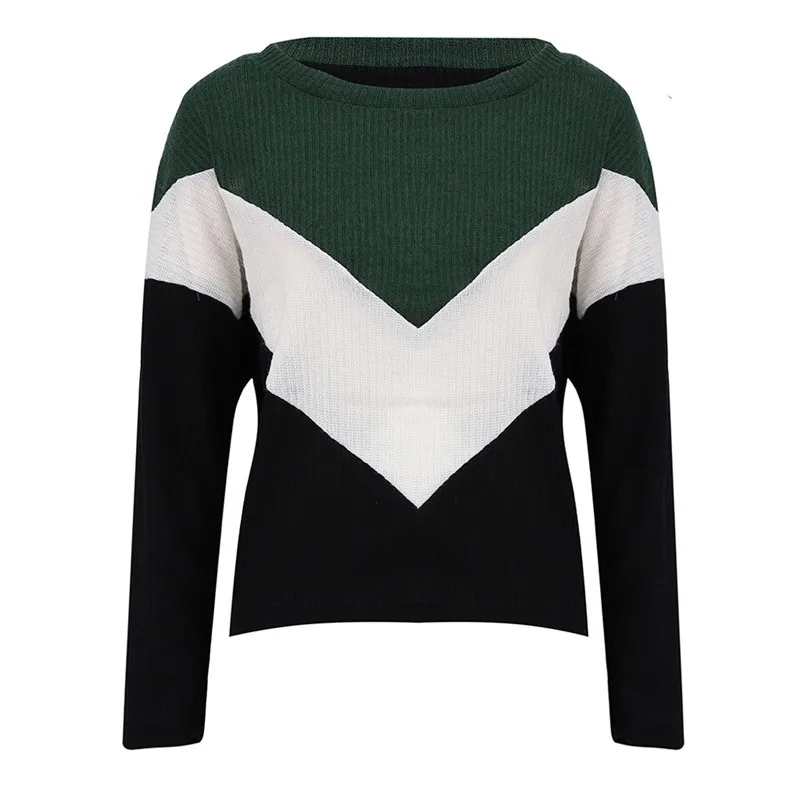 Fashion Women Sweater Color patchwork Knitted long sleeve Loose Ladies Autumn Winter Warm Tops Pullover Jumper Sweaters female | Женская