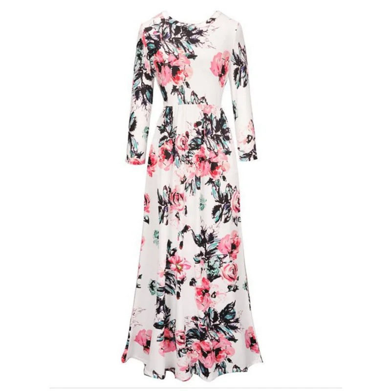 Богемное платье трапециевидной формы с длинным рукавом и цветочным принтом