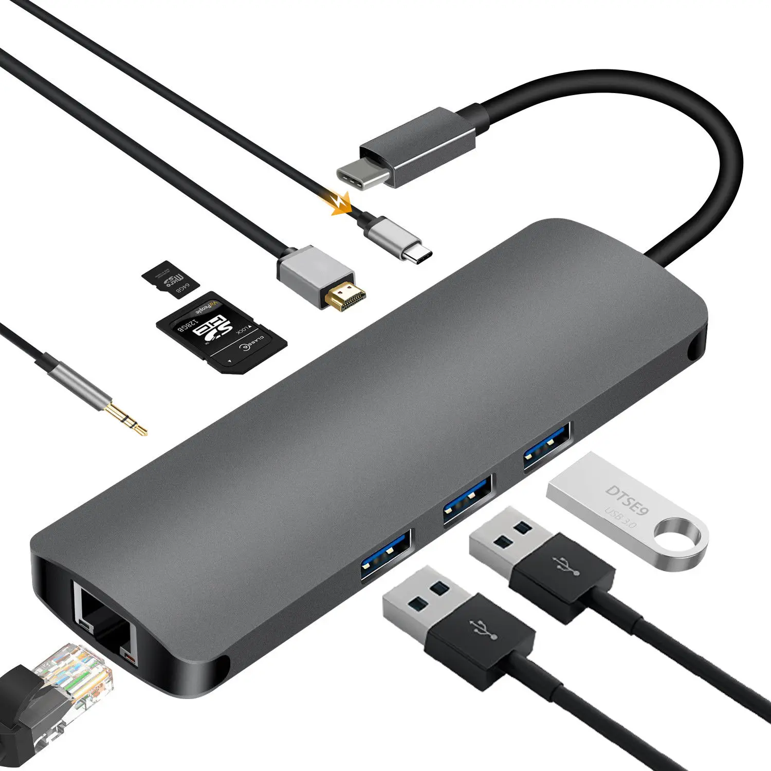 OPQ Type C концентратор 9в1 Usb 3 1 до 4K Hdmi Pd Vga Usb3.0 Sd Tf Rj45 5 мм аудио разъем| |