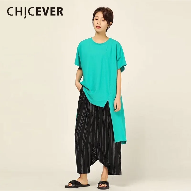 CHICEVER Весенняя Повседневная Женская длинная футболка с круглым вырезом и