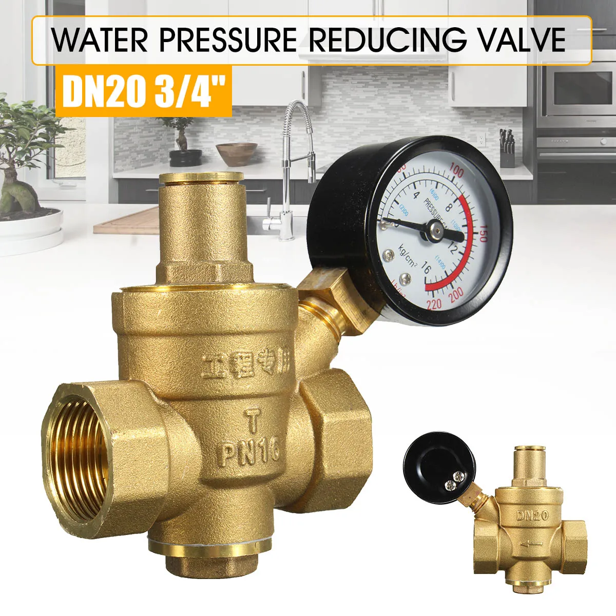 

PN 1.6 Adjustable Water Pressure Regulator Reducer Brass DN20 NPT 3/4" With Gauge Meter for Hydraulic Instability/Water Purifier