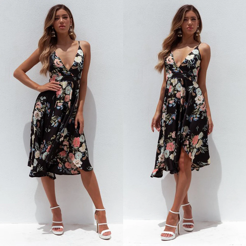 Женское длинное платье в стиле бохо с цветочным принтом Вечернее Летнее пляжное