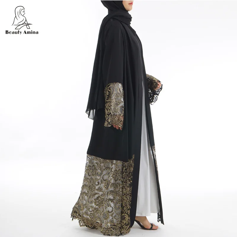 Luxury Embroidery Lace Hollow Out Abaya Muslim Maxi Dress Cardigan Long Robe Gowns Jubah Kimono Ramadan Arab Islamic Prayer |
