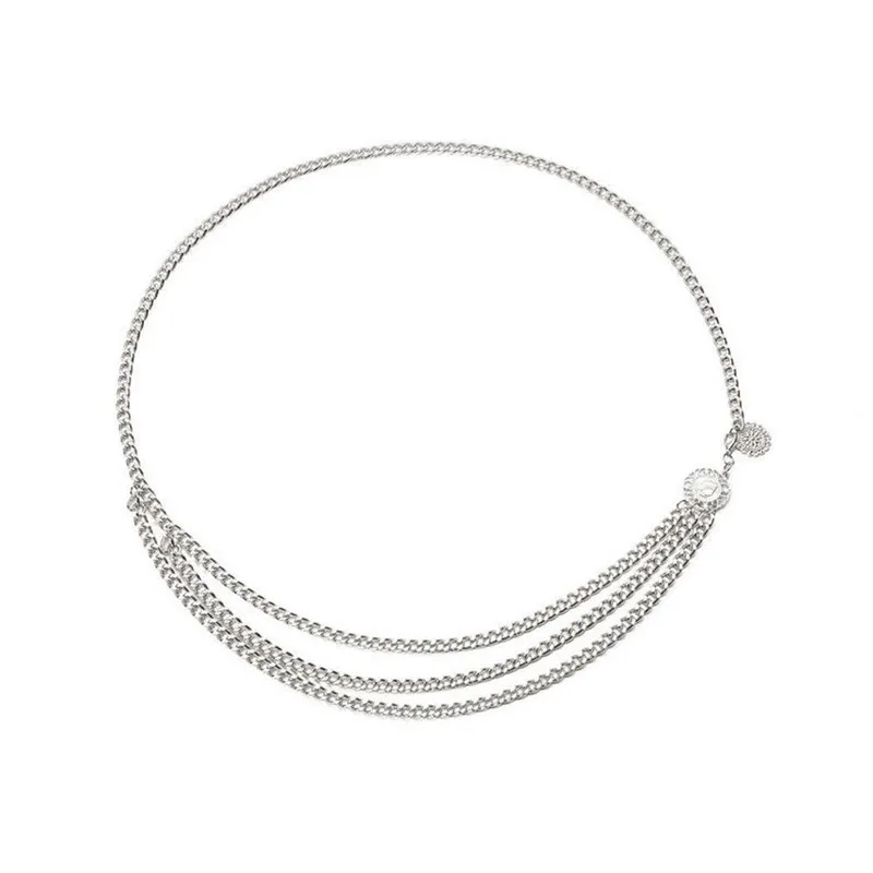 

Women Fashion Belt Hip High Waist Gold Narrow Metal Chain Chunky Fringes Belts