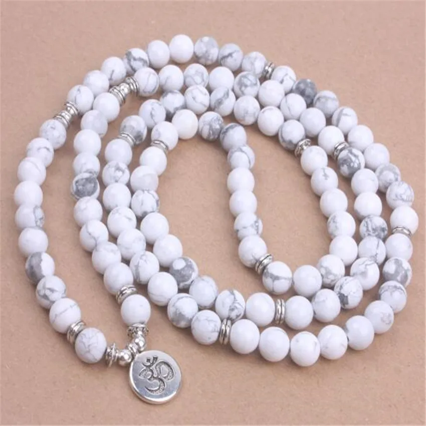 8 мм натуральный Howlite 108 Mala браслет Sutra Исцеление буддизм Горячие DIY элегантный Bless