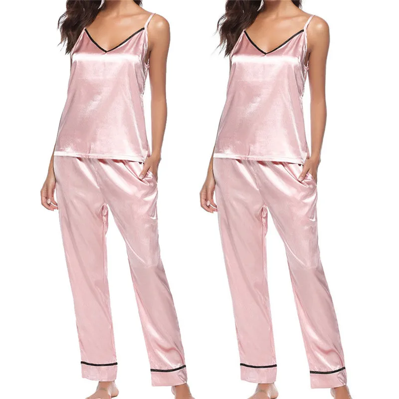 

Silk Pajamas for Women Satin Women Pajamas Sets Crop Strap Top+Pants Women Silk Pajamas