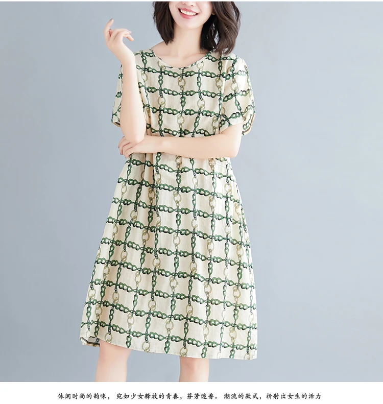 Летние платья женские 2019 с коротким рукавом повседневные хлопковые льняные