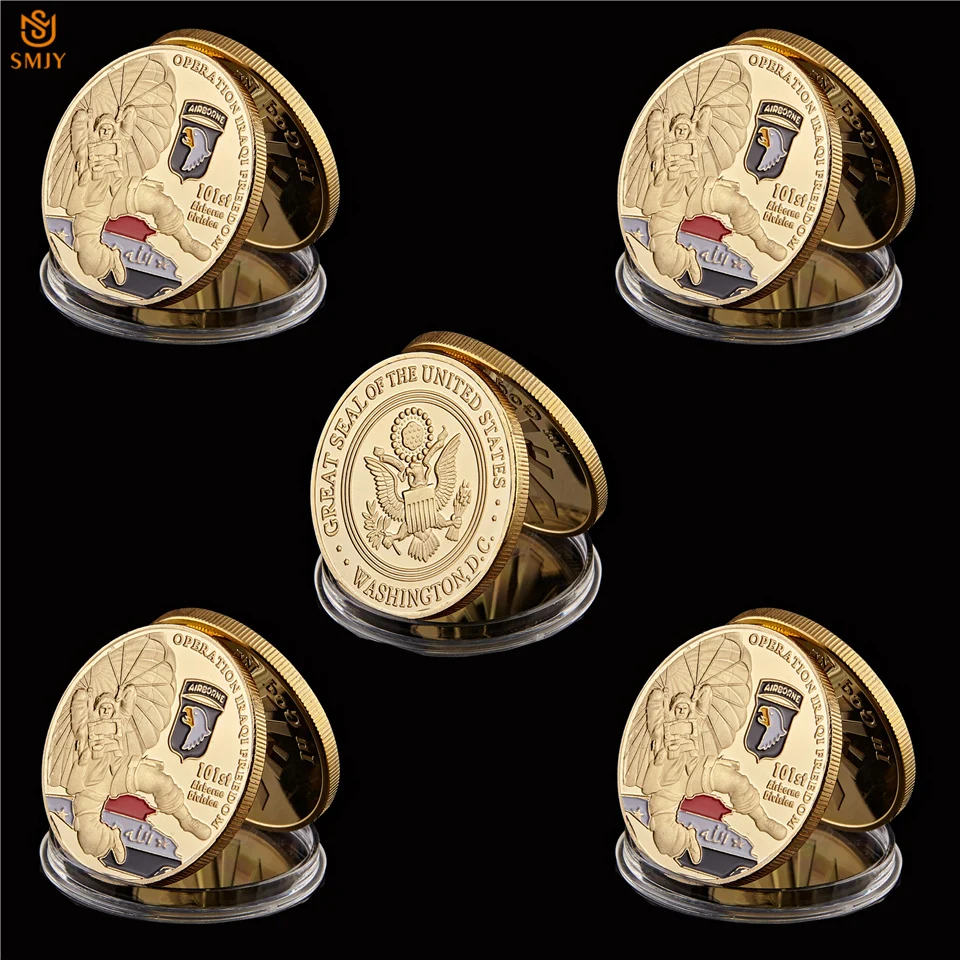

5Pcs USA 101st Airborne Division Air Force Army Military Challenge Coin Iraq War Gold Souvenirs Coins Original For Home Gifts