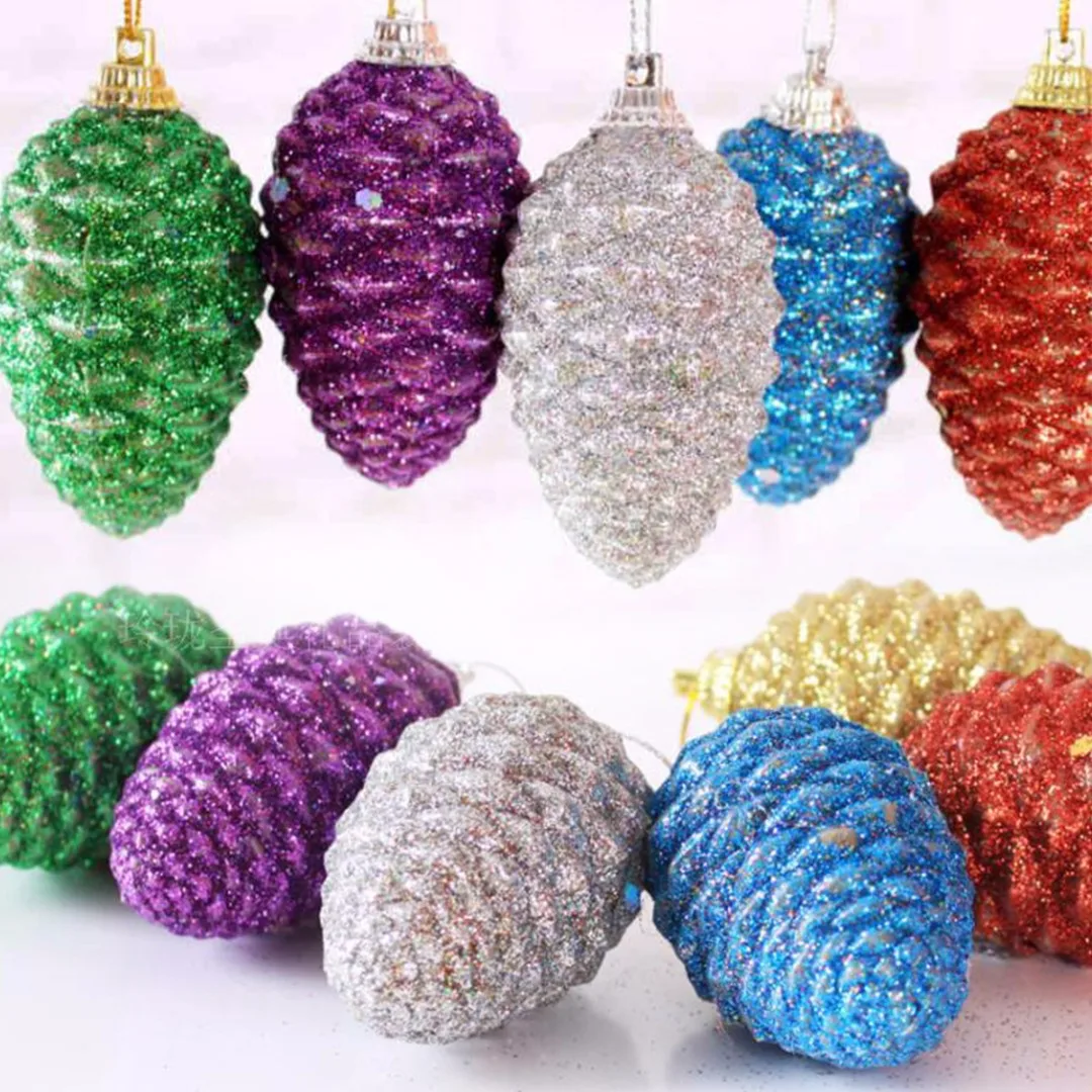

6Pcs Home Decor Glitter Pinecone Hanging Decor Christmas Tree Ornament Party
