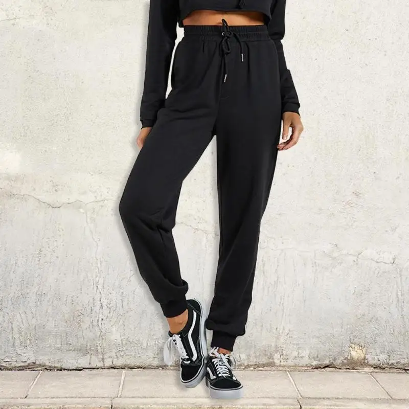 Women Pants Sweatpants Breathable Elastic Waist Slim Fit Sports Casual Fashion Solid Color Drawstring Trousers with Pockets | Женская
