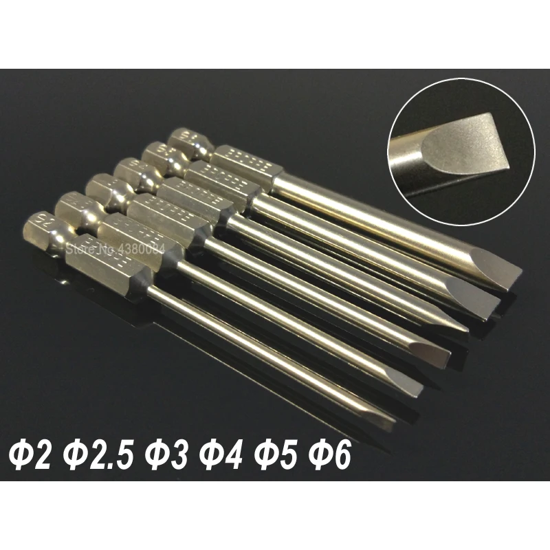 

6Pcs Set 75MM 2-6mm Magnetic Flat Head Slotted Tip Screwdrivers Bits 1/4" Hex Shank Power Hand Tools Drill Bits S2 Alloy Steel