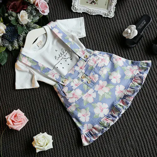 2019 г. Новинка одежда с короткими рукавами для маленьких девочек комплект топ +