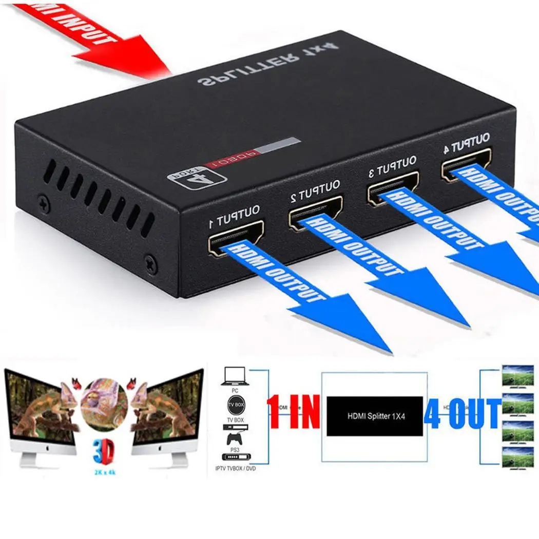 1080p 4K HD Multimedia Interface Splitter Amplifier Repeater 1.3b 24bit/ deep color 30bit 36 bit 1 x 4 Port | Электроника