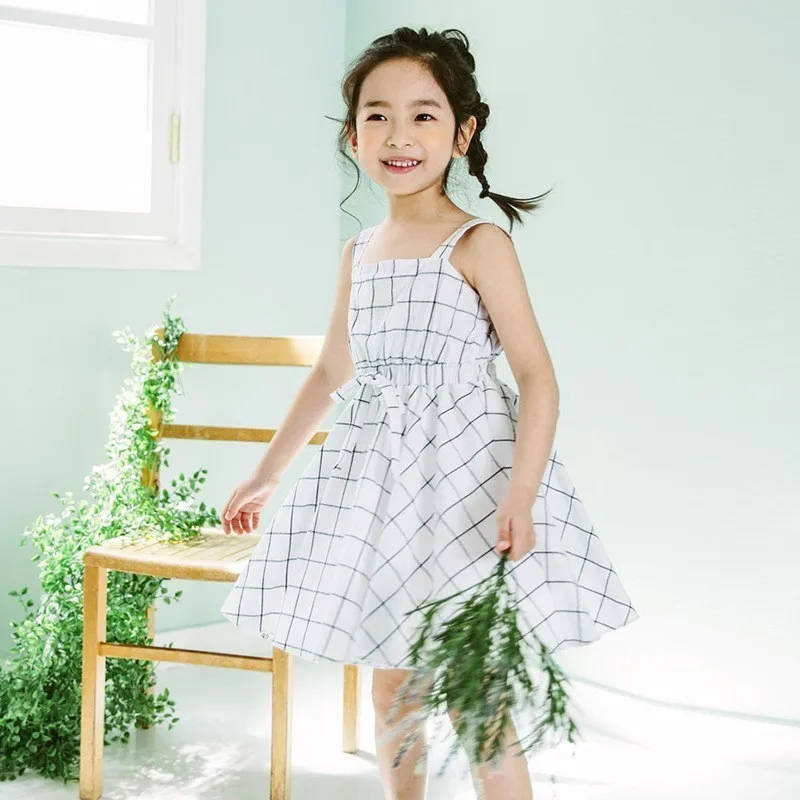 Backless Teenage Kids Girl Princess Party Dresses White Plaid Summer Dress 2019 For Girls Sleeveless Suspender Children Clothing | Детская