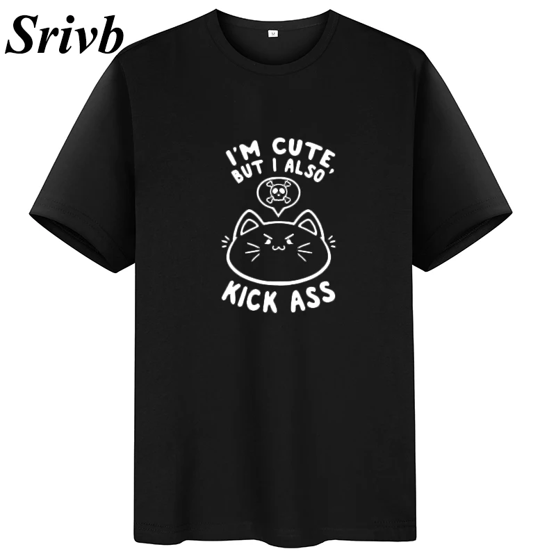 Женская футболка Srivb I'm Cute Kick Ass Cat Kawaii большие размеры Забавные футболки с