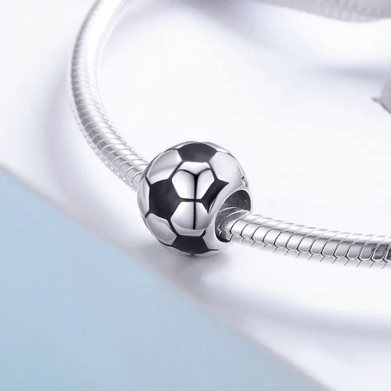 MOWIMO 100% Серебро 925 пробы Спортивный футбол шармы круглые бусины подходят