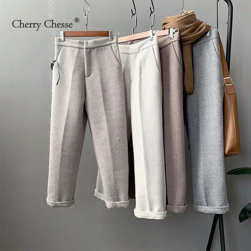 Cherry Chesse Harajuku Для женщин зимние брюки сплошной карман пуговицы прямые Женская