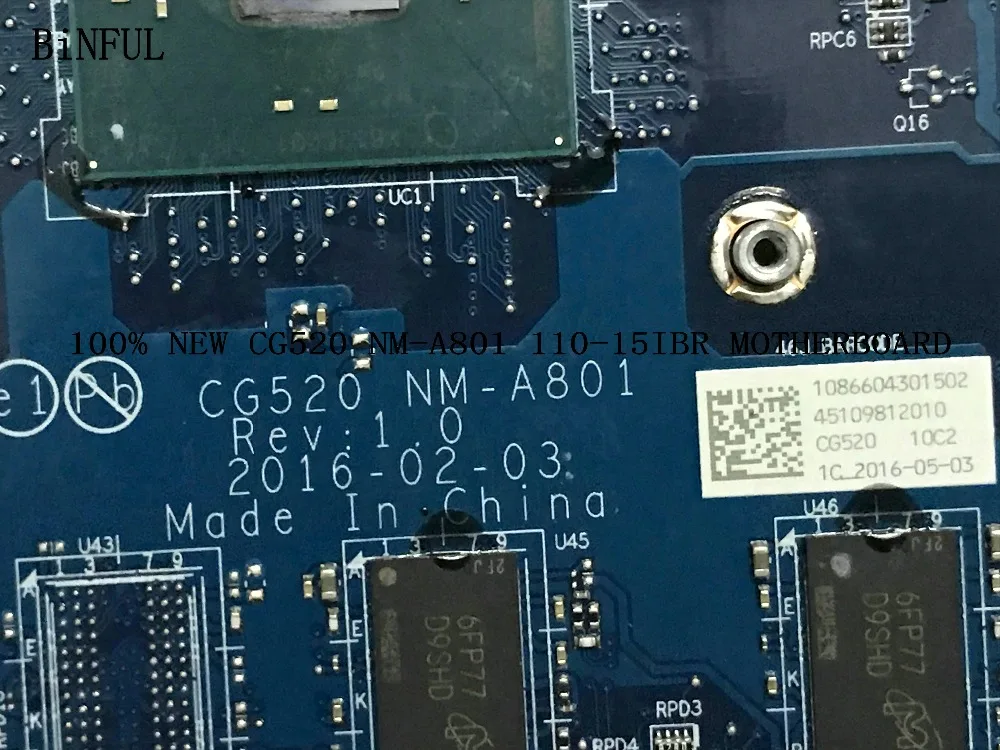 BiNFUL доступная материнская плата для ноутбука CG520 NM A801 LENOVO 110 15IBR ноутбук ПК