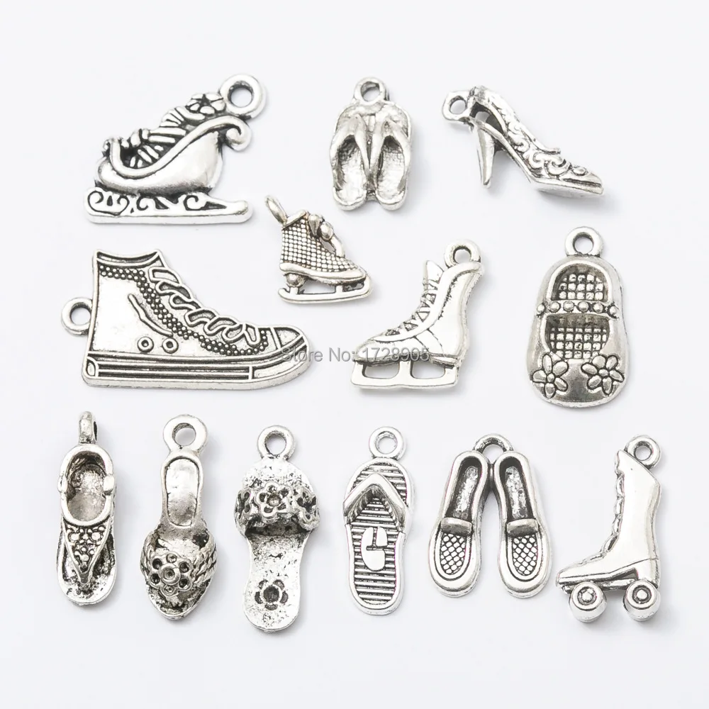 

Silver Charms for Jewelry making 10pcs Shoe Charms Ice Skates Charms Slipper Charms Pendants diy Accessories for women finding