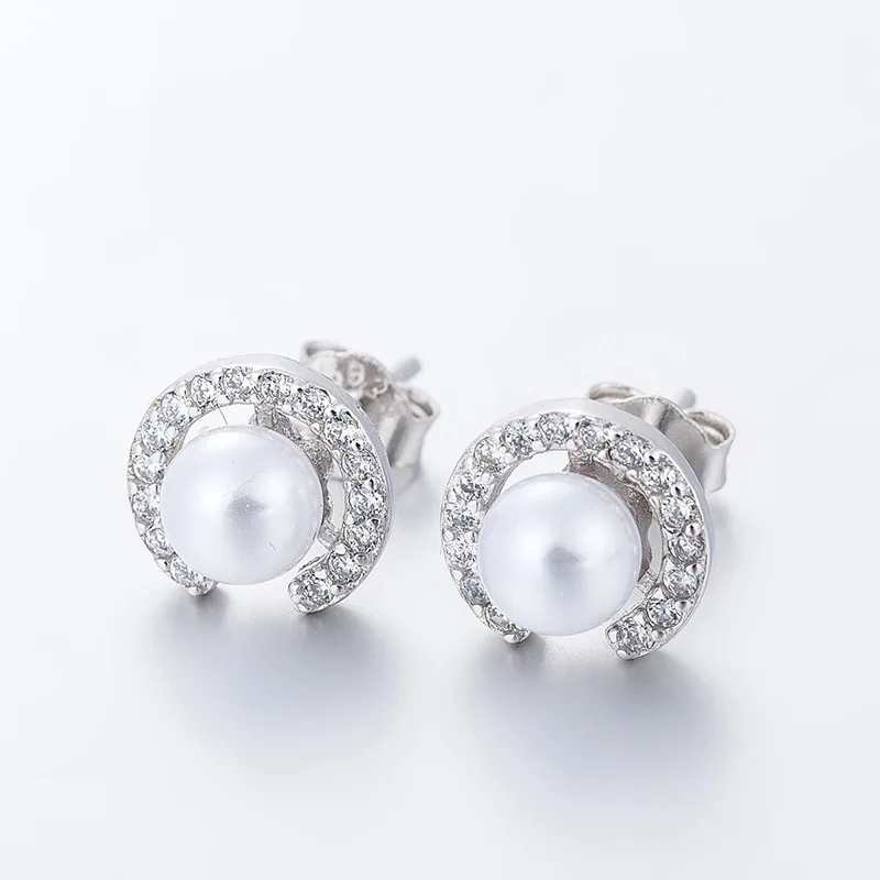 Новый корейский мода 925 серебро буквы CC pearl круглые серьги аксессуары Симпатичные