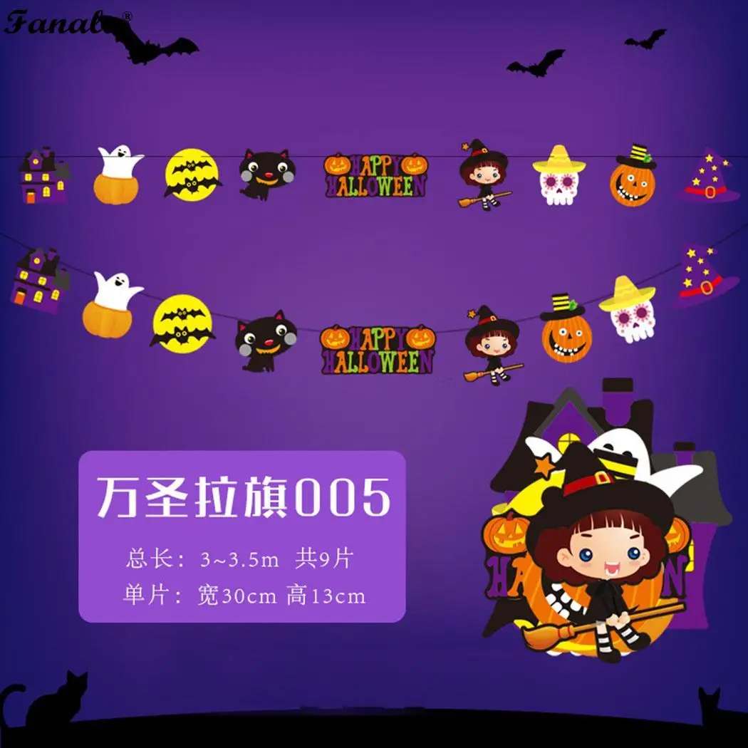 Halloween Decoration Party Banner Cartoon Bat Pumpkin Characters Flag As Picture Home Garden Bunting | Дом и сад