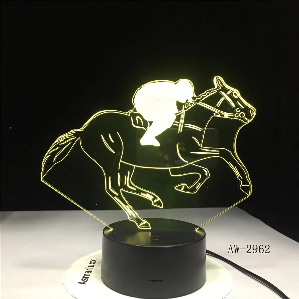 Horse Racing Model 3D Night Light USB Novelty Gifts 7 Colors Changing LED Desk Table Touch Base Lamp Kids Gift Dropship AW-2962 | Лампы и