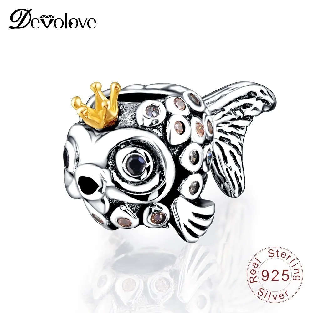 Devolove 925 стерлингового серебра нежный рыбы Форма Шарм Бусины Fit Pandora браслет