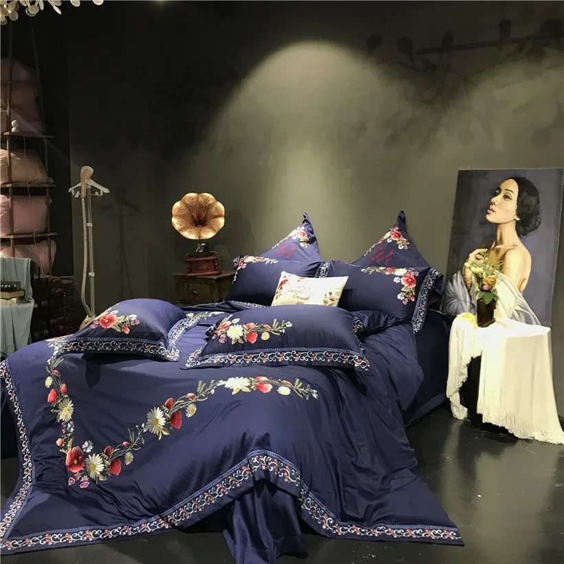 

Queen King size Noble Luxury Egyptian cotton Silky Bedding set Chinese Embroidery Floral Duvet cover Bedsheet set Pillowcase40