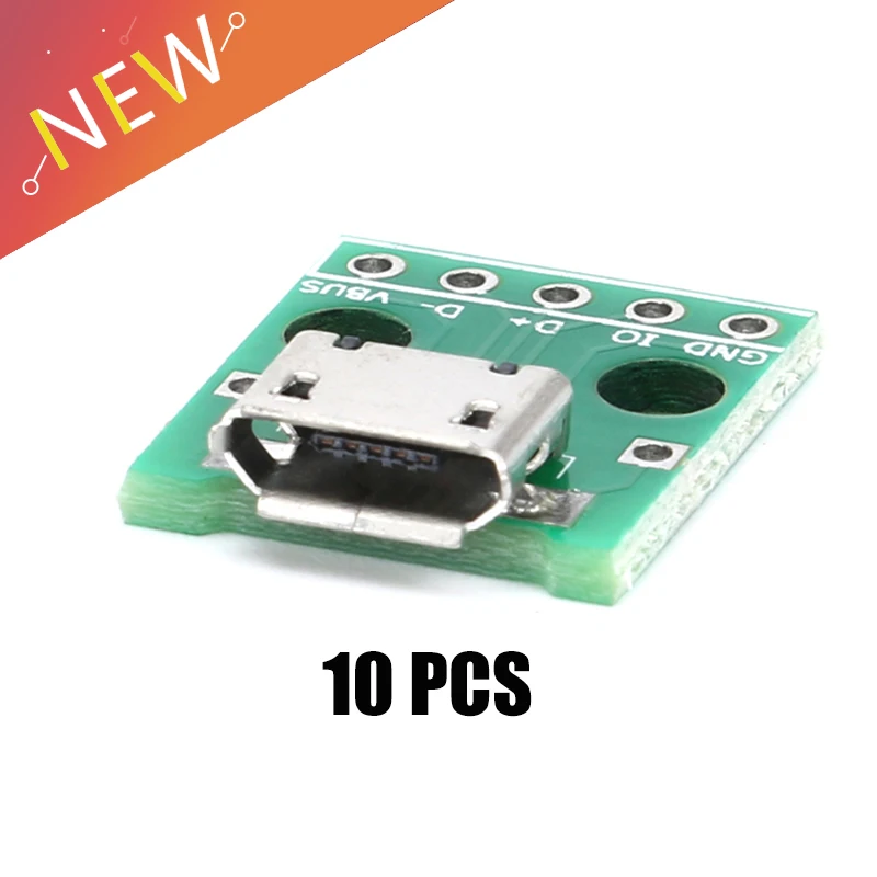 10pcs Micro USB To DIP Adapter 5pin Female Connector Module Board Panel Female 5-Pin Pinboard B Type PCB 2.54 MM
