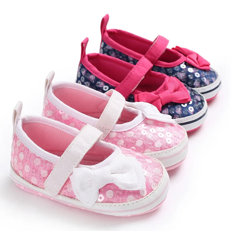 

Kids Infant Baby Girl Butterfly knot Bling Sequined Shoes Bow Decor Soft First Walker Baby Shoes First Walkers