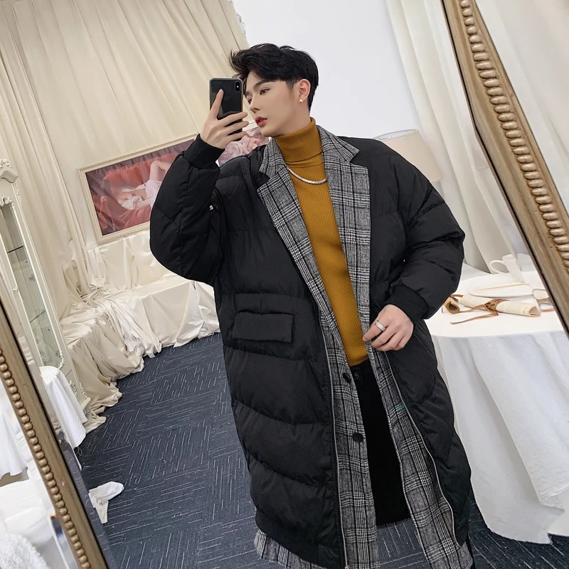 Contrast Winter Men Mid Long Jacket Cotton Keep Warm Thick Male Quality Casual Parka Coat Brand Clothing Veste Hiver Homme | Мужская