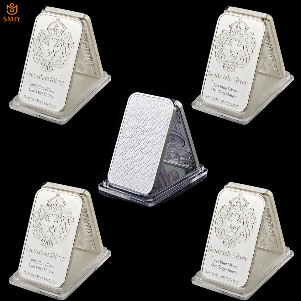 

5Pcs USA Scottsdale Silver 999 Fine Silver One Troy Ounce Bar Metal Commemorative Coin Collection - In God We Trust