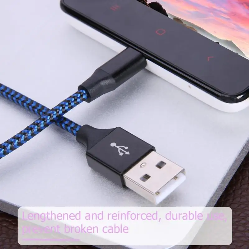 Синий Micro USB нейлоновый Плетеный 5 V 2A зарядный кабель для передачи данных