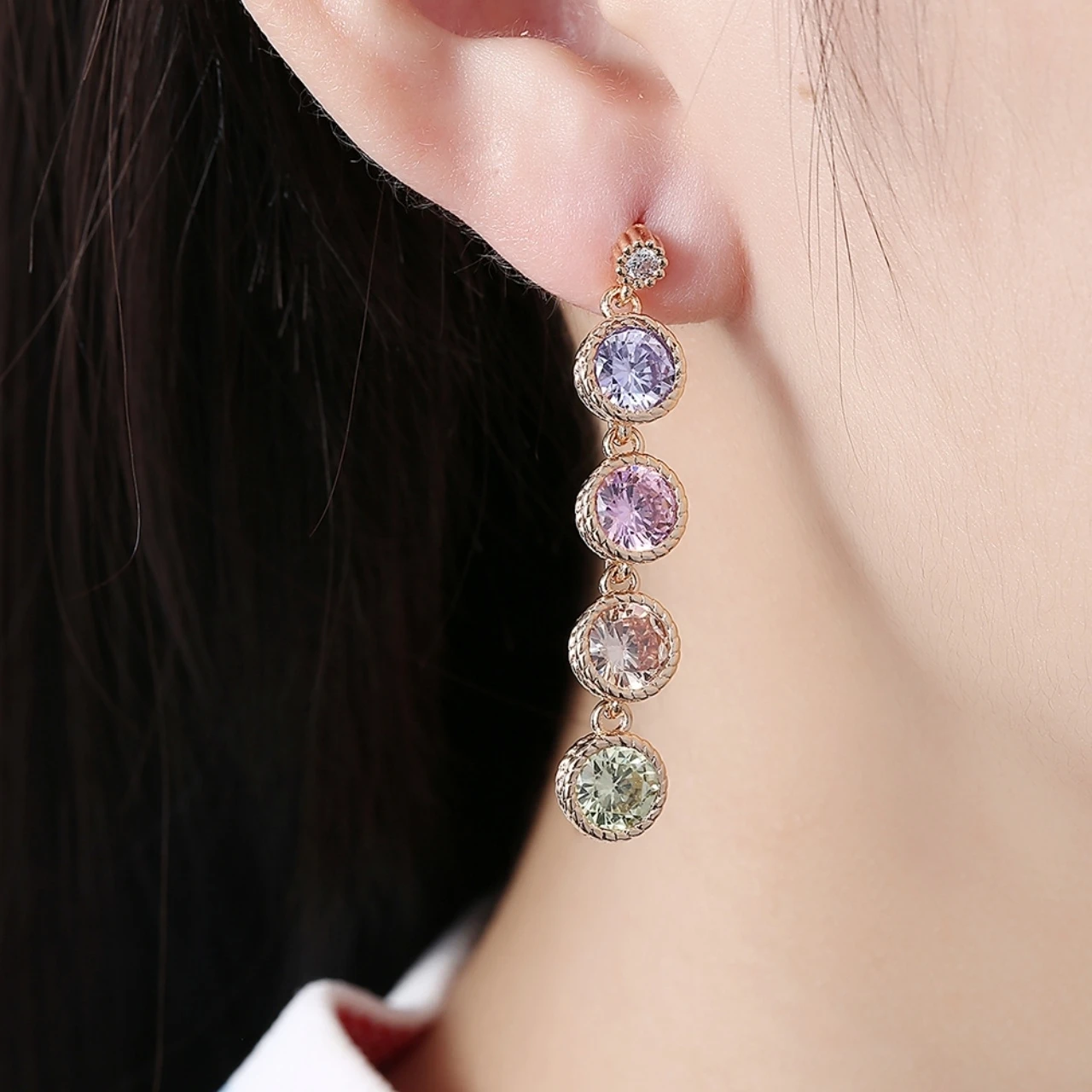 Women's Cubic Zircon Multicolor Champagne Gold-colored Plated Drop Dangle Earring 1.7&quot | Украшения и аксессуары