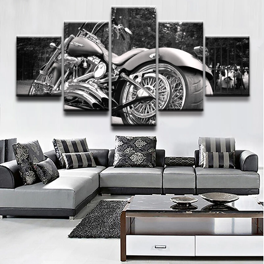 5 Pieces Personality Motorcycle Poster Painting Modern Print Home Decor Wall Art Framework Modular Picture Canvas Artwork | Дом и сад