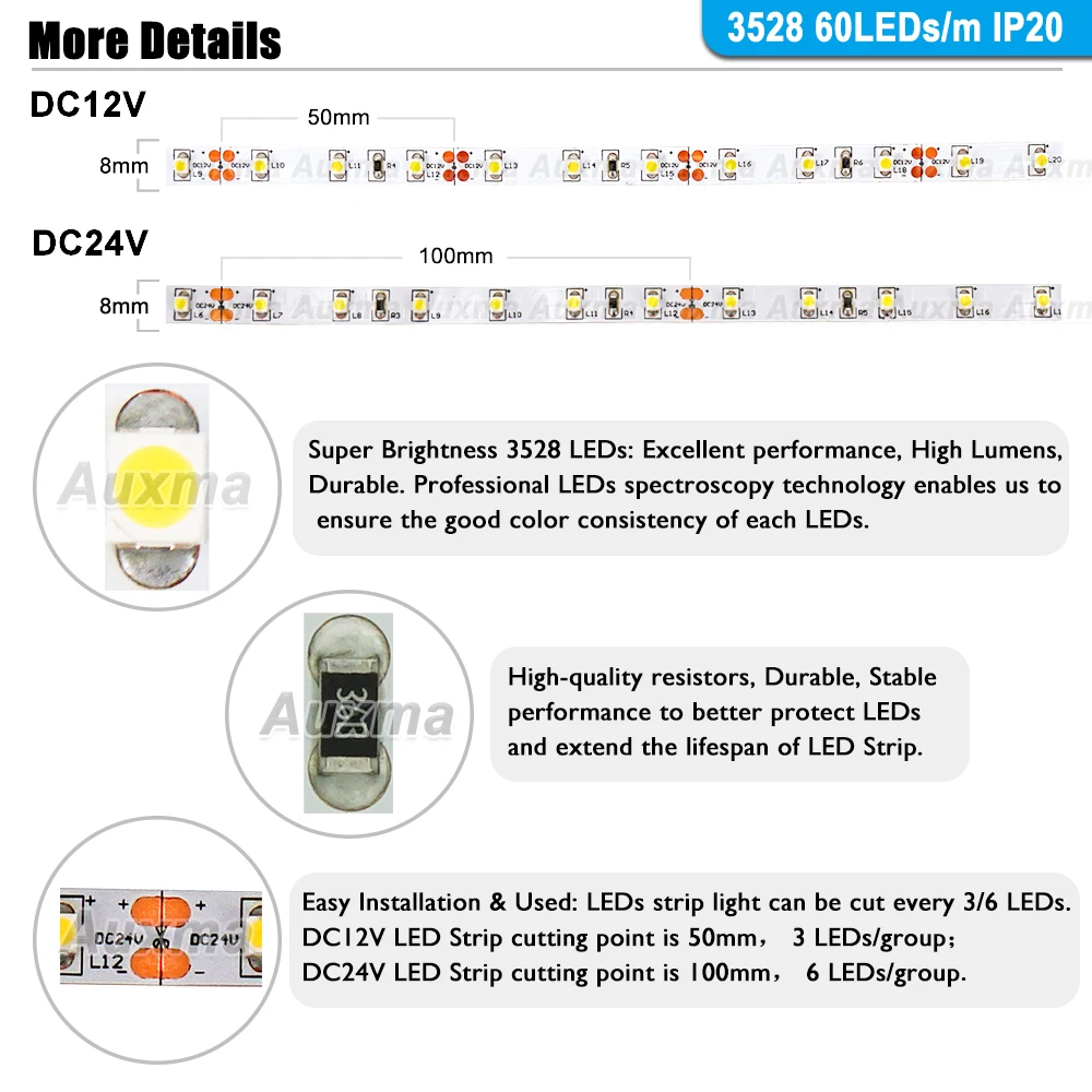 3528 60leds/м Светодиодные ленты CRI95 CRI90 IP20 DC12V/24 V 300 светодиодов/катушка 5