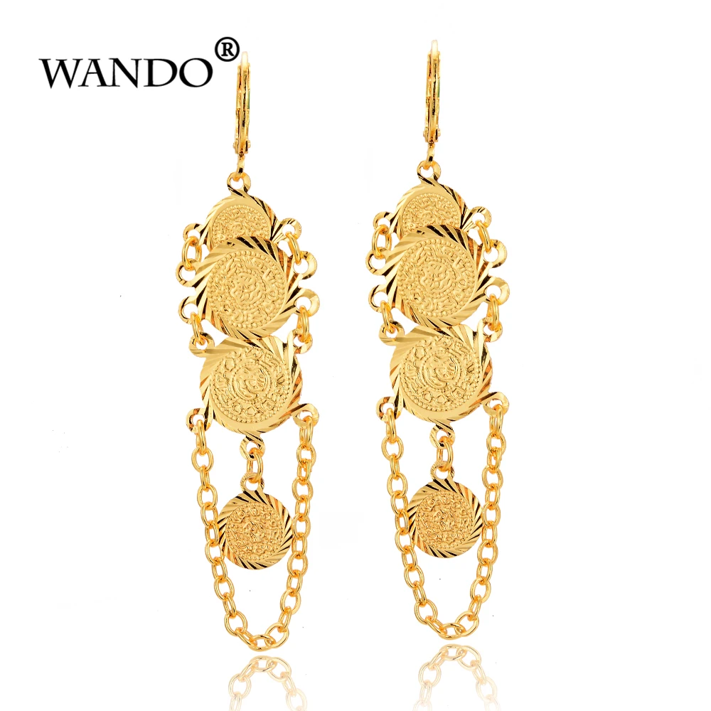 

WANDO New tassel Earrings Girls Women Gold Color Arab Muslim Islamic Ethiopian Jewelry Old Coins bride Gifts Long earings E73