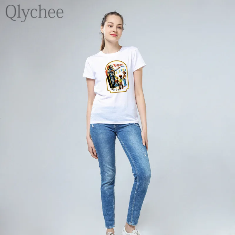 Qlychee Harajuku женские футболки с буквенным принтом Белые Повседневные вырезом