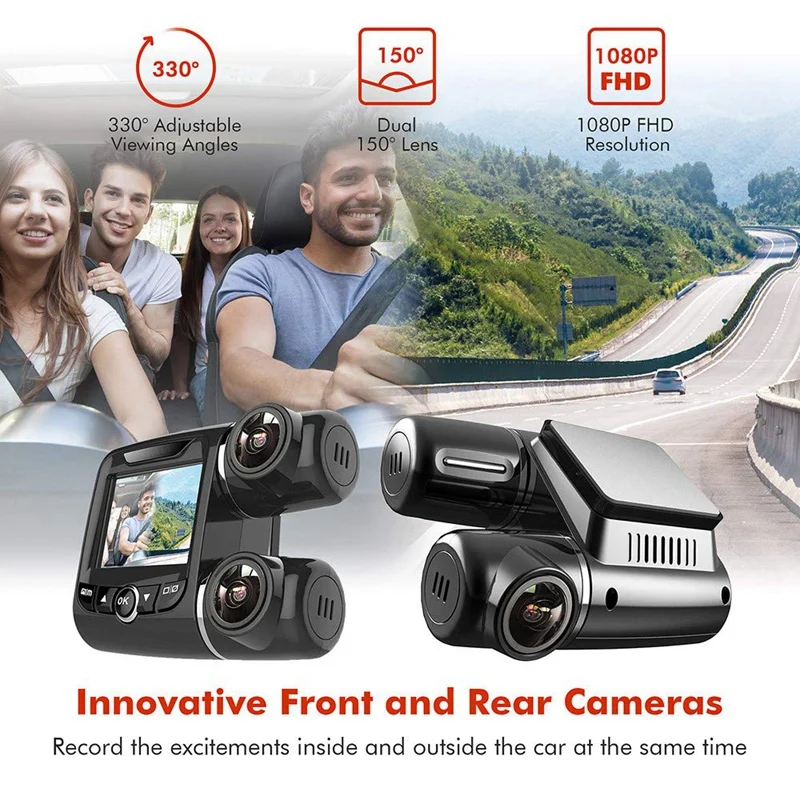 V68 Dash Cam Fhd 1080P + 2 дюйма Автомобильный видеорегистратор Двойной объектив камеры