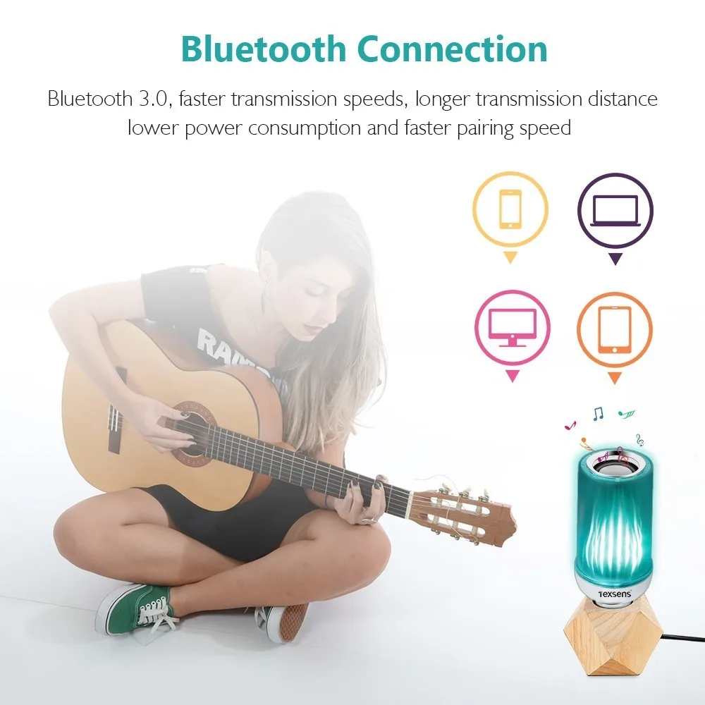 Texsens Bluetooth лампочка спикер светодиодная музыкальная лампа с обновленным пультом