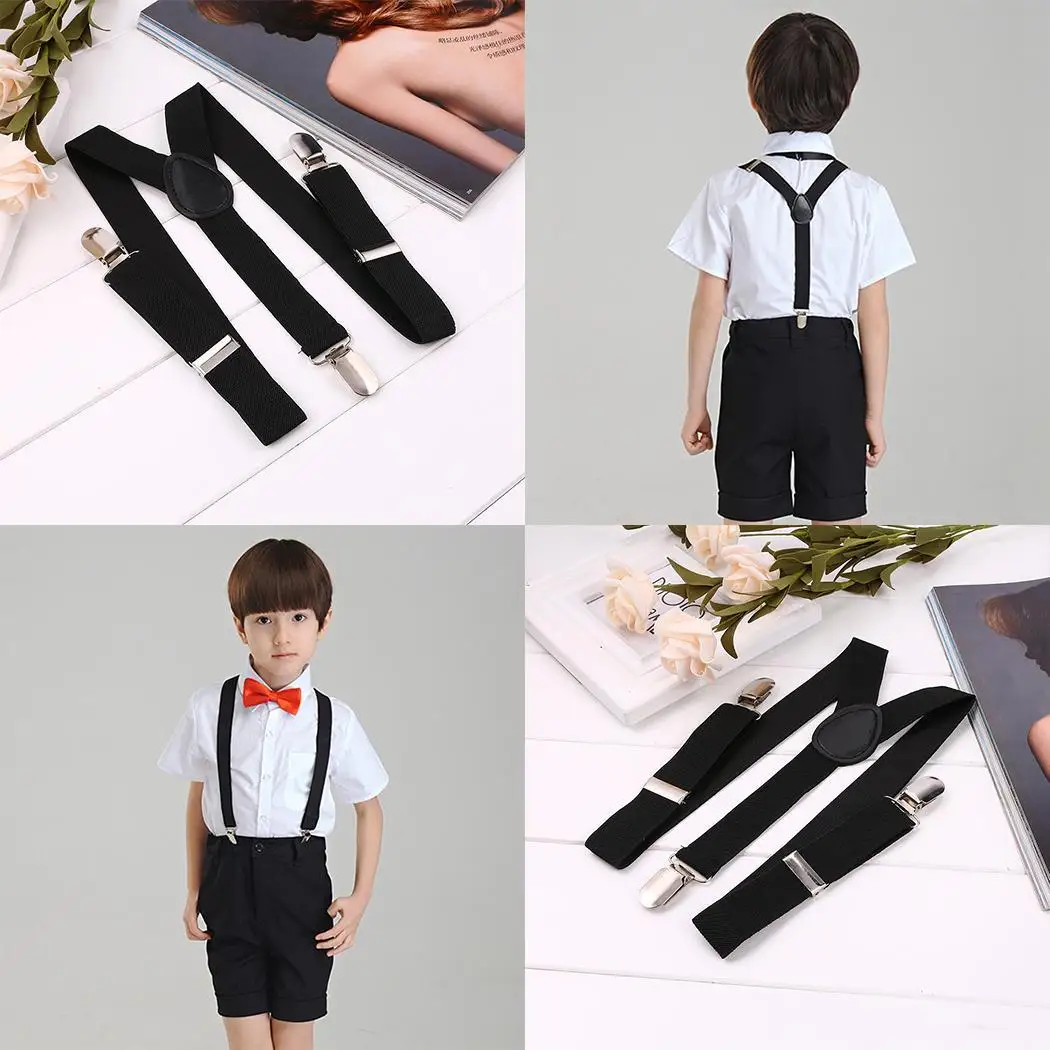 Unisex Children Fashion Y Shape Adjustable Elastic Braces 2.5cm/1inch Suspenders Black | Аксессуары для одежды