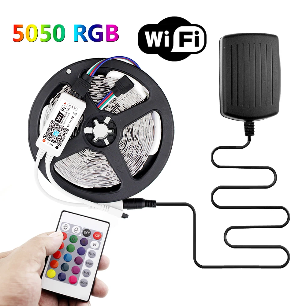 

Светодиодная Rgb лента, 5 м, 12 В, Wi-Fi, SMD 2835, 5050, 12 В, водонепроницаемая светодиодная лента Rgb 5050, Wi-Fi, гибкая неоновая Светодиодная лента
